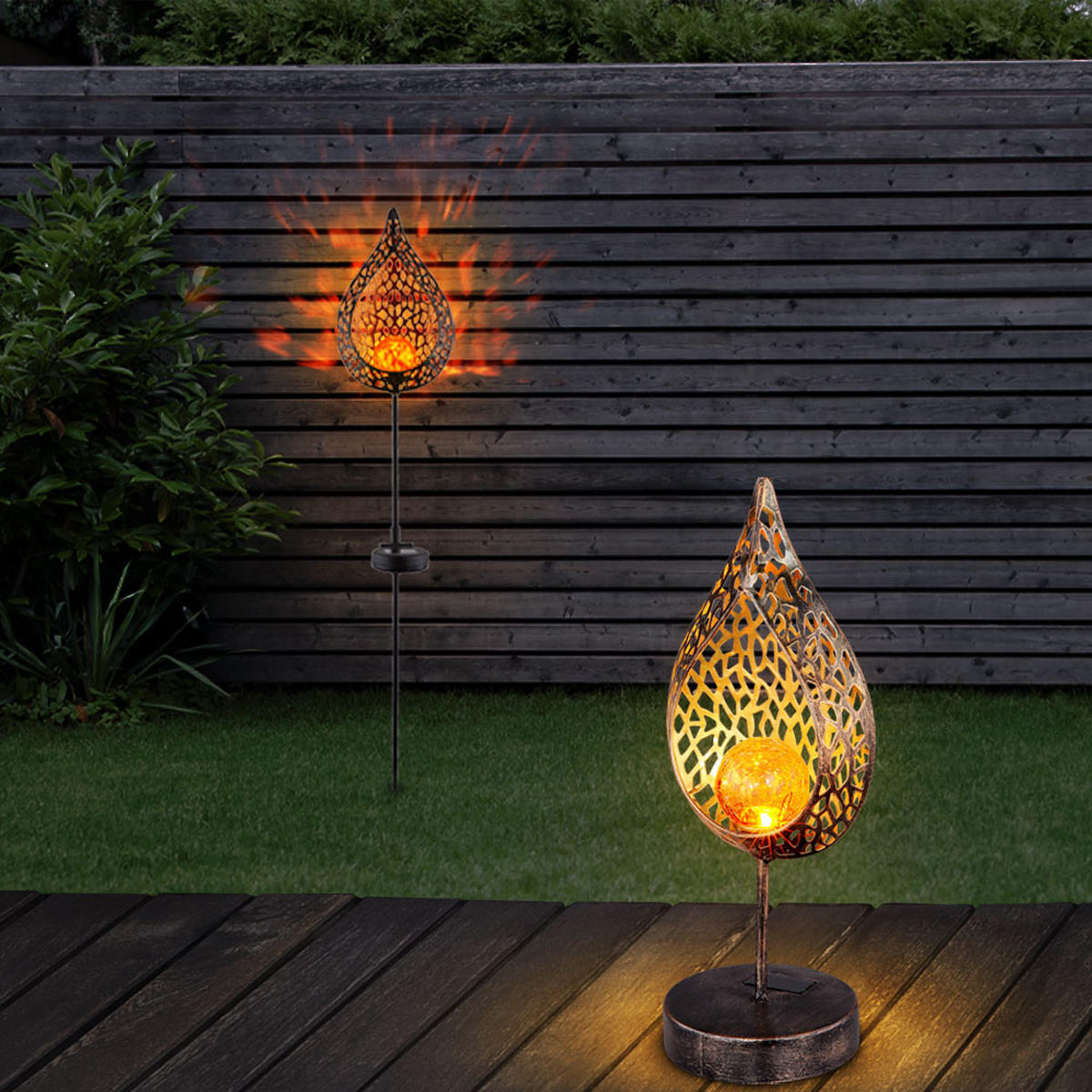 LED AUSSENLEUCHTE Flammen Design Bunt 2er Set - Multicolor, Glas (16/7/90cm) - Globo Lighting