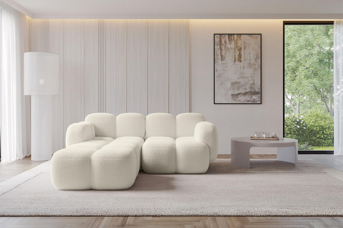ECKSOFA modulares Sofa Links Miko-L1 214x205x75 Beige Bouclé - Sandfarben/Schwarz, Holzwerkstoff/Kunststoff (214/205cm) - ALTDECOR