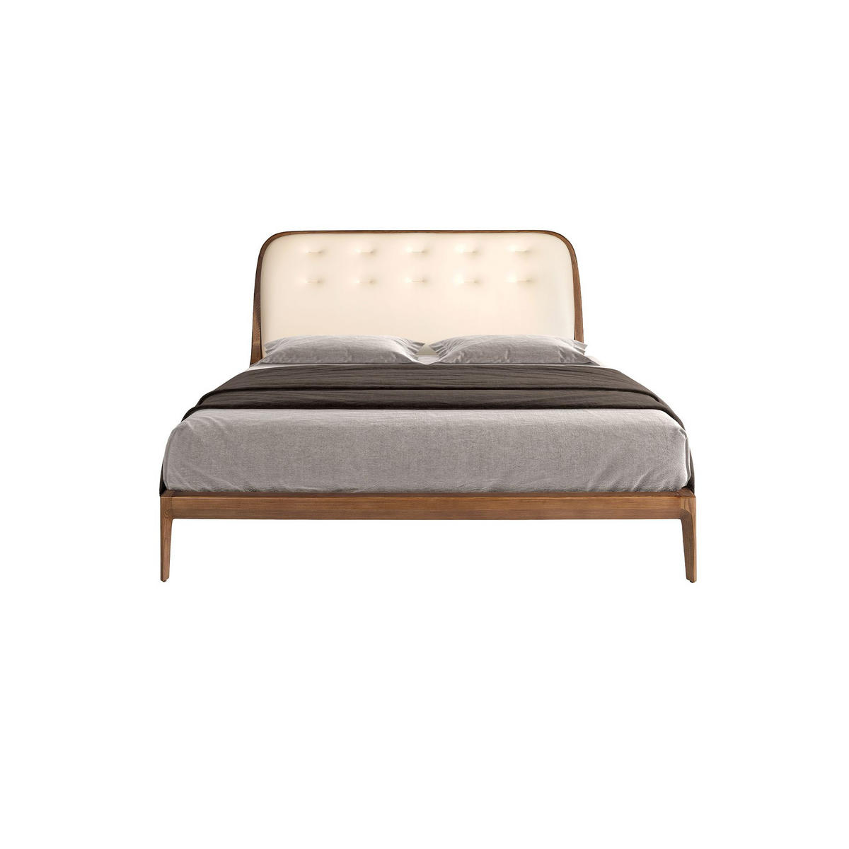 BETT Kunstleder 195/223/103 cm - Sandfarben/Nussbaumfarben, Leder/Holz (180/200cm) - ANGEL CERDA