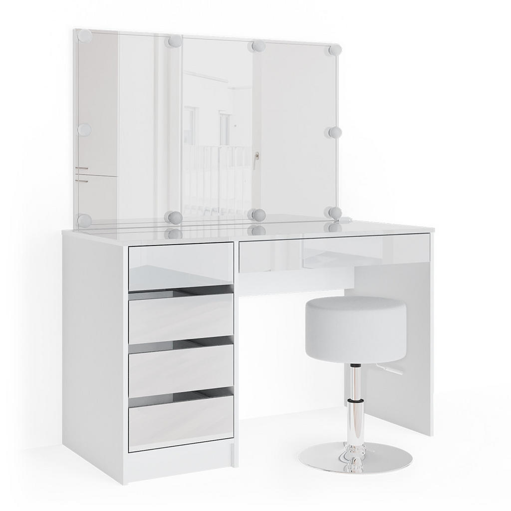 MASĂ DE TOALETĂ Sherry Alb 120 cm cu iluminare LED si taburet