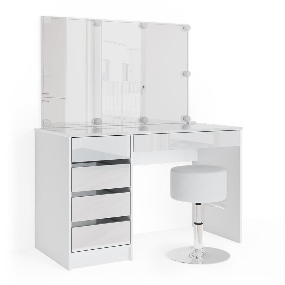 SCHMINKTISCH Sherry Weiß 120 cm mit LED Beleuchtung und Hocker - Weiß, Holzwerkstoff (55/75/120cm) - Vicco
