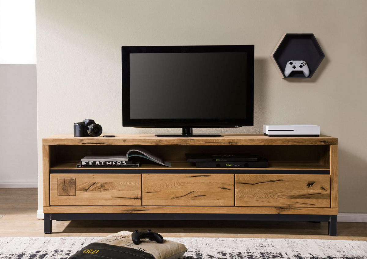 TV-BOARD Wildeiche 170x40x56 natur geölt VILLANDERS #114 - Naturfarben, Holz (170/56/40cm) - Massivmoebel24
