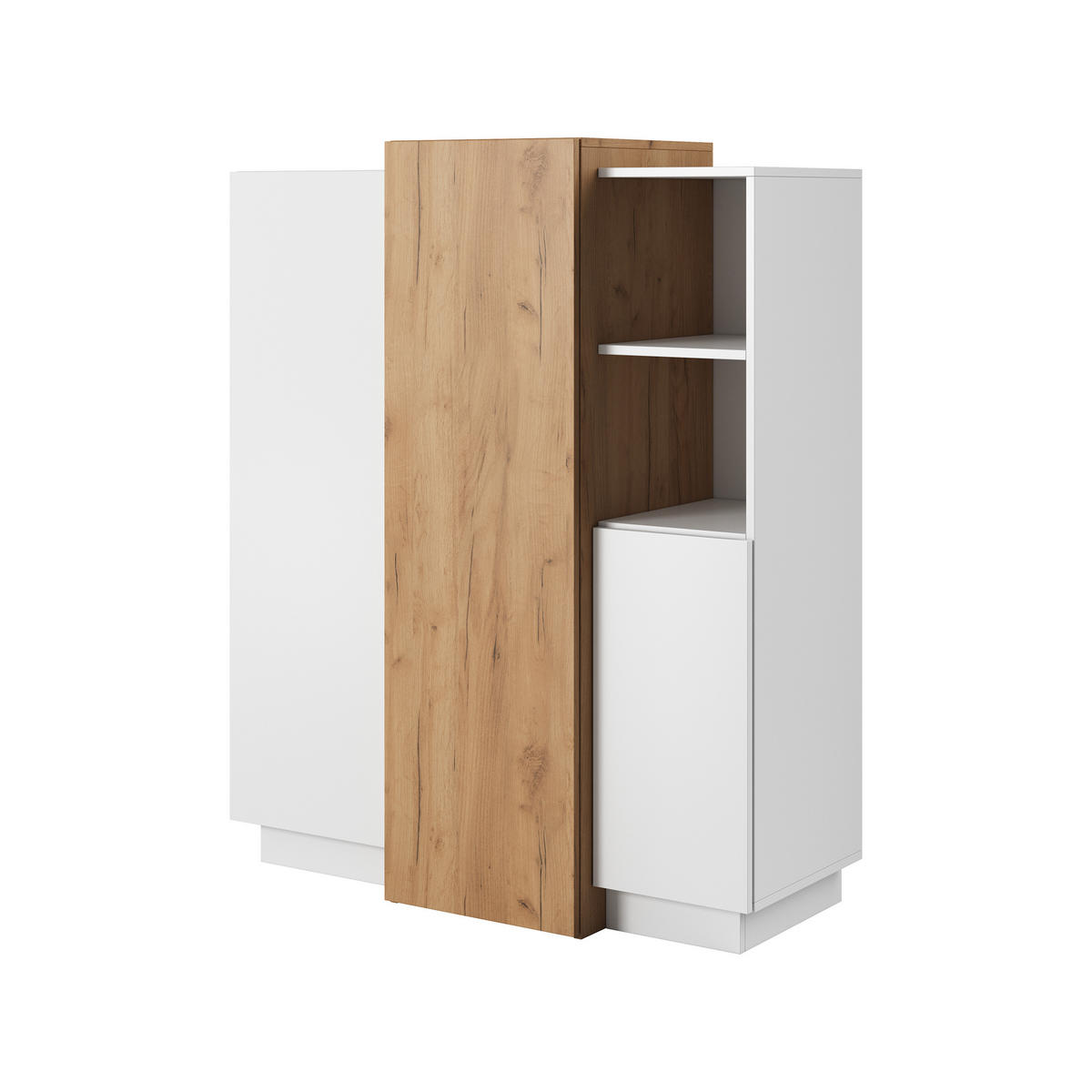 HIGHBOARD TRES 110/134/45 cm mit 3 Türen Weiß - Orange/Weiß, Holzwerkstoff (110/134/45cm) - MASSENO