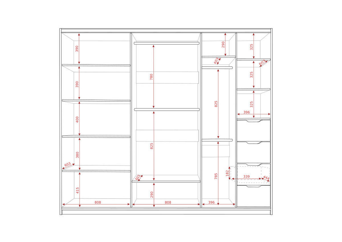 SCHWEBETÜRENSCHRANK Martin 250/215/69 3-türig mit Spiegel - Schwarz Hochglanz/Schwarz, Glas/Holzwerkstoff (250/215/69cm) - Ravio