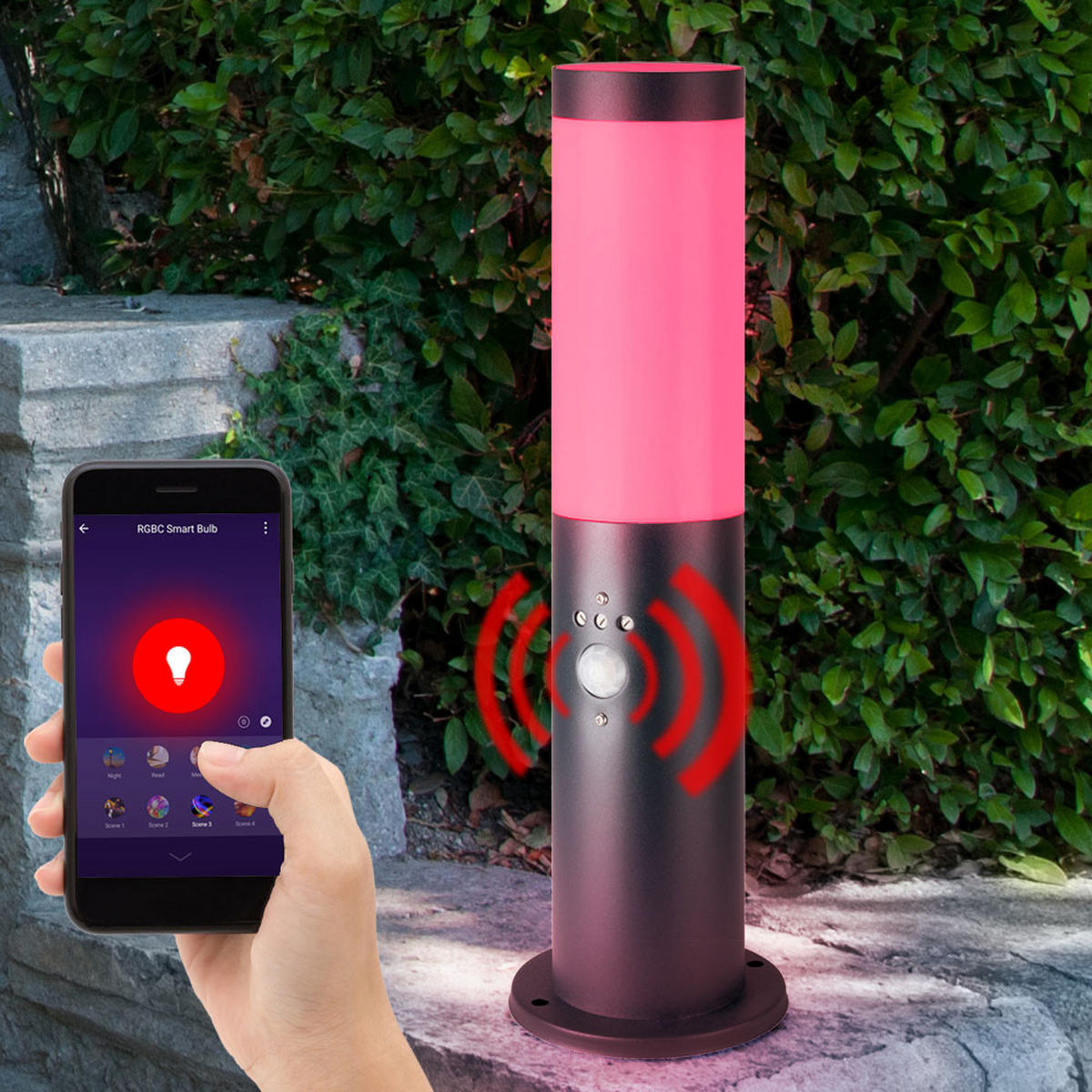 LED SOCKELLEUCHTE Edelstahl Anthrazit 2er Set - Anthrazit, Kunststoff (12.7/12.7/45cm) - Globo Lighting