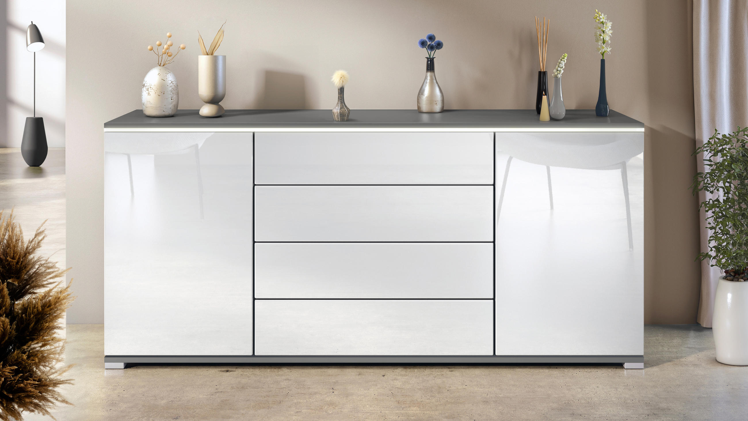 SIDEBOARD Faro Weiß Hochglanz - Weiß Hochglanz, Holzwerkstoff (166.5/75.5/35cm) - Vladon
