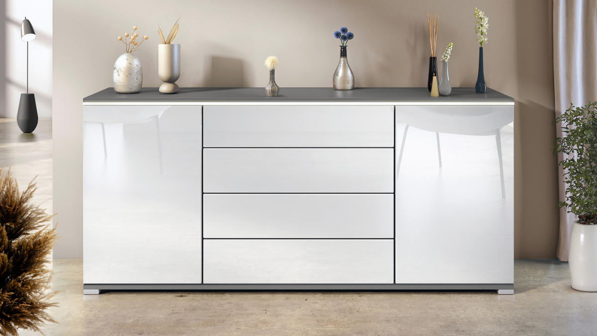 SIDEBOARD Faro Weiß Hochglanz - Weiß Hochglanz, Holzwerkstoff (166.5/75.5/35cm) - Vladon