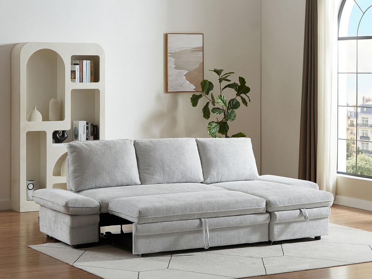 SCHLAFSOFA - 4 Personen - Stoff - Hellgrau - - Hellgrau, Textil (258/85/146cm) - Vente-Unique