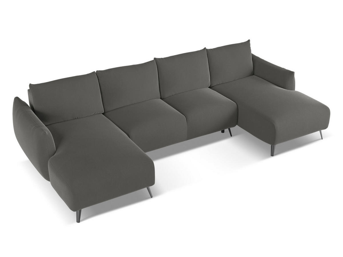 WOHNLANDSCHAFT Samt Stoff Grau - Dunkelgrau/Schwarz, Textil/Metall (317/86/162cm) - Makamii
