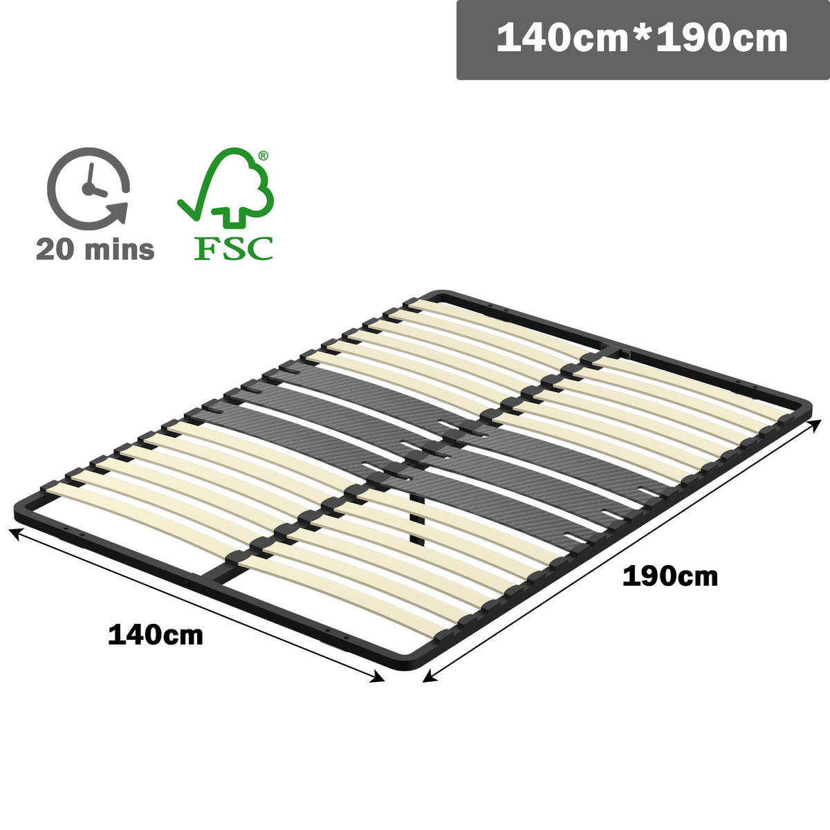 LATTENROST naturbelassen, 140/190 cm, 2 × 15 Latten aus Pappelholz - Multicolor, Metall (140/190cm) - DEWINNER