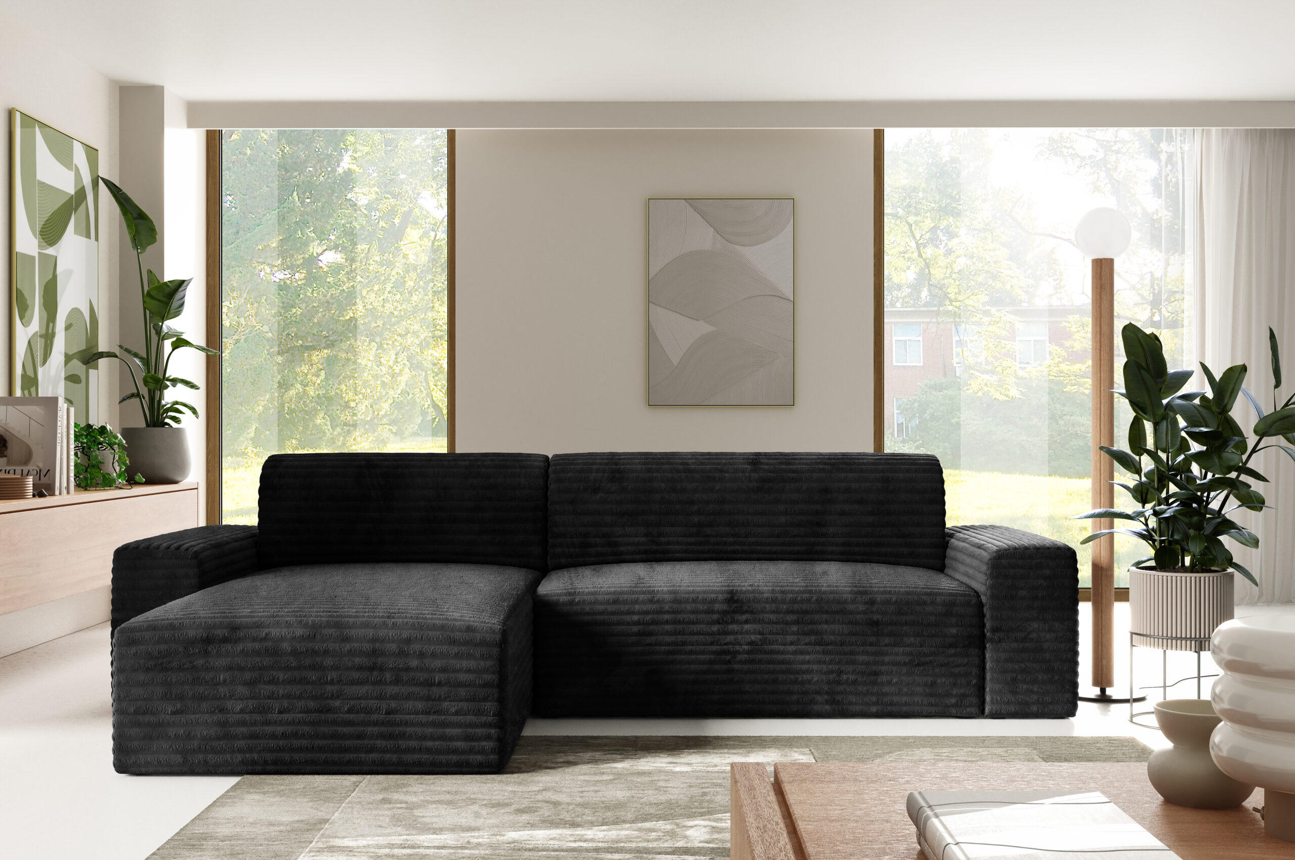 ECKSOFA mit Schlaffunktion Schwarz - Schwarz, Holz/Holzwerkstoff (300/185cm) - Furnisell