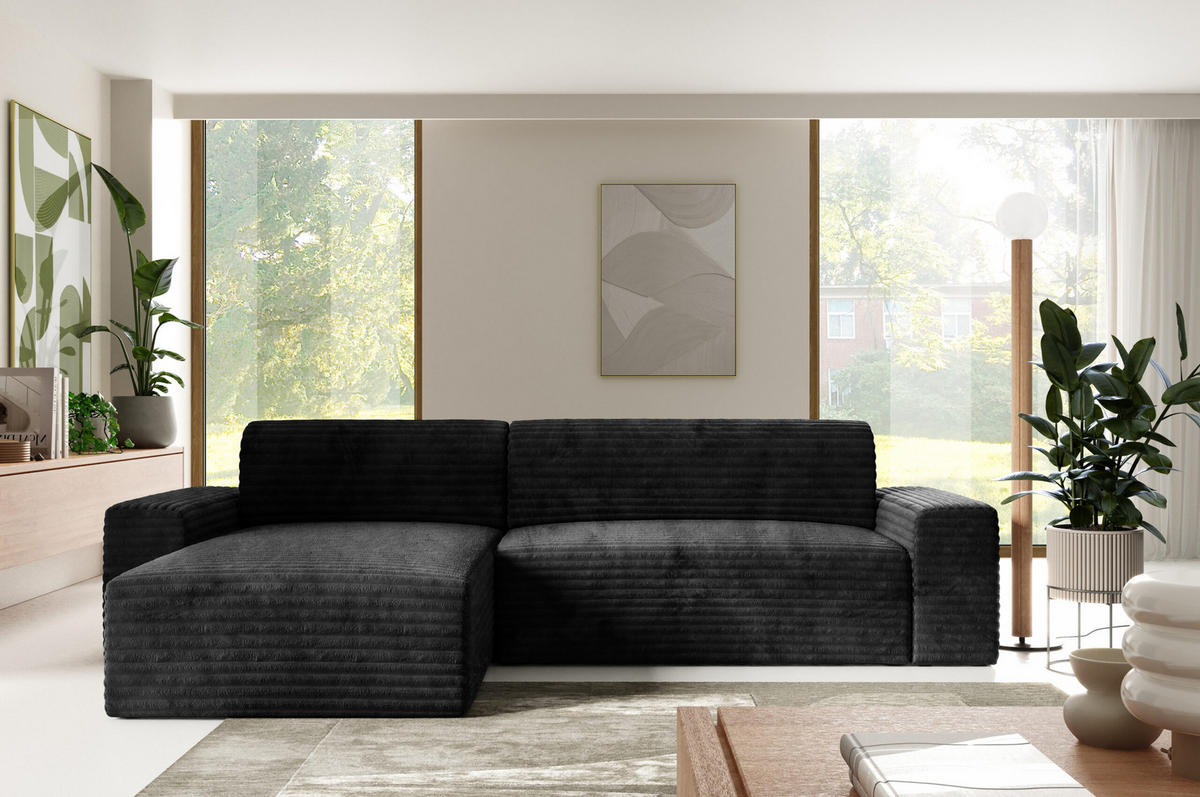 ECKSOFA mit Schlaffunktion Schwarz - Schwarz, Holz/Holzwerkstoff (300/185cm) - Furnisell