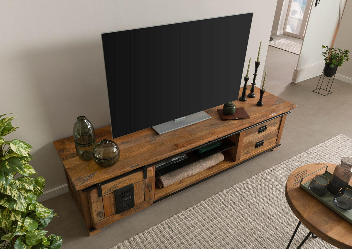 TV-BOARD Mango / Altholz 200x55x50 natur lackiert RAILWAY LUX #131 - Naturfarben, Holz (200/50/55cm) - Massivmoebel24