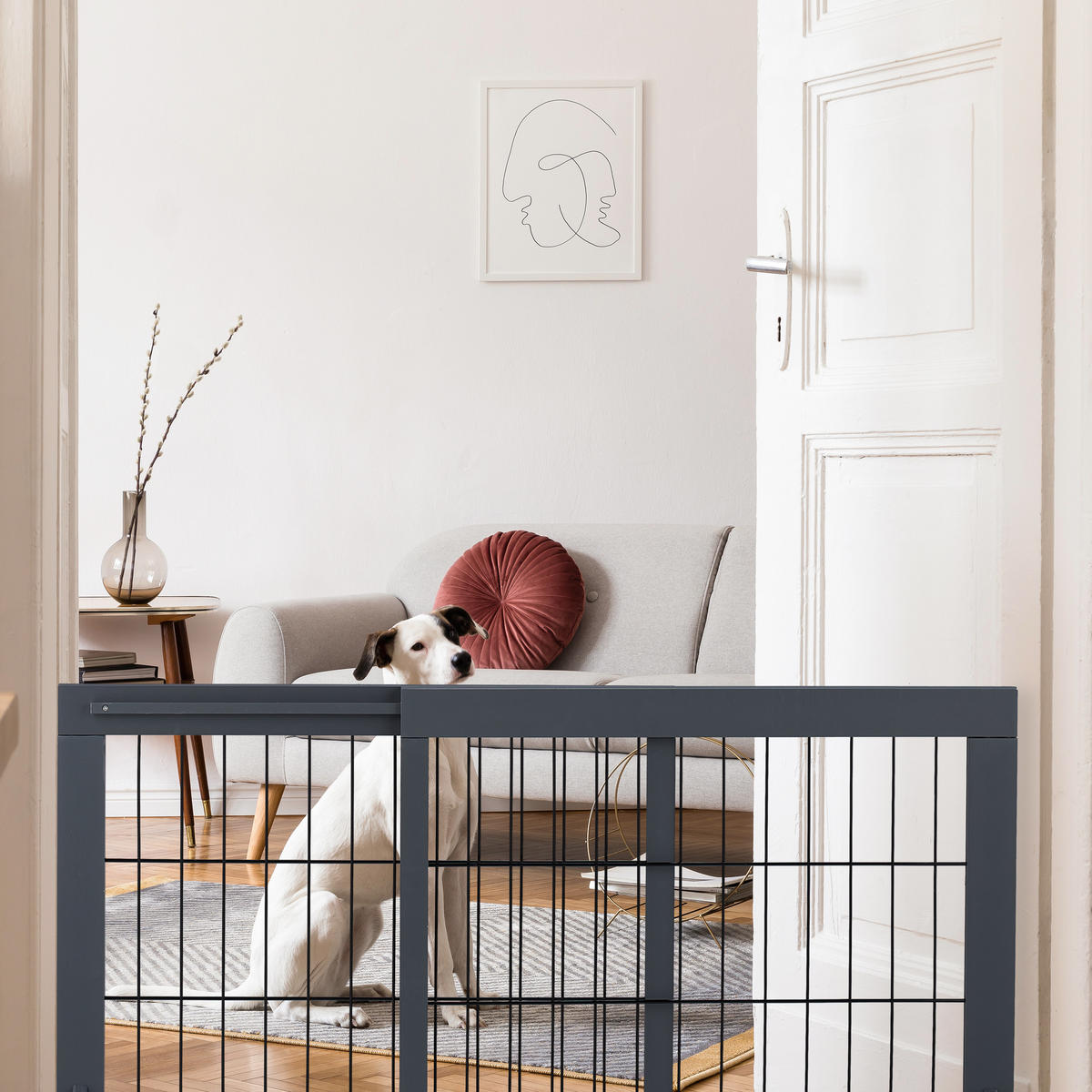 ABSPERRGITTER Grau Schwarz ausziehbar Holz 70-108 cm - Grau, Holz/Metall (108/32cm) - Relaxdays