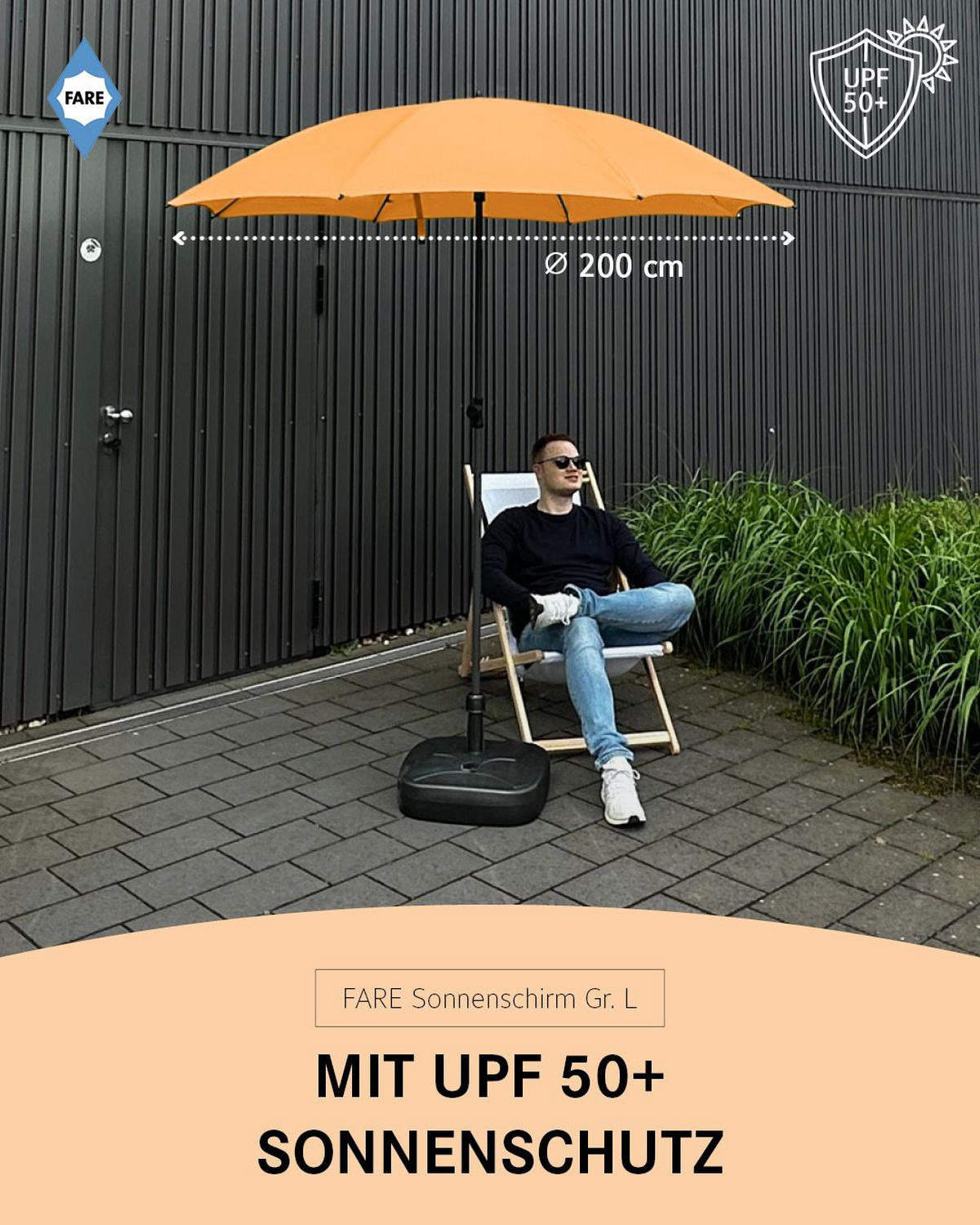 SONNENSCHIRM 200/200/126 cm - Orange, Kunststoff (200/200cm) - FARE