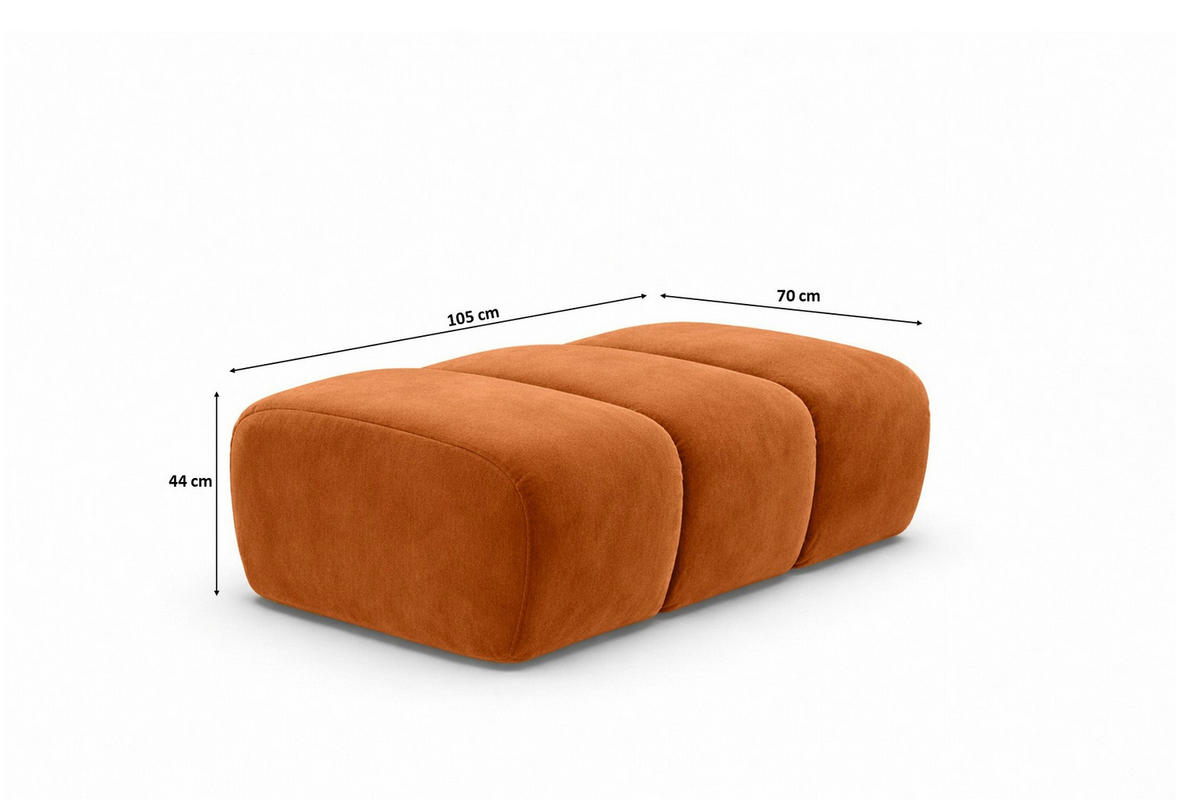 POUF modular, Veloursstoff Bluvel, Zimtfarbe, CROISSANT - Orange, Holz (105/44/70cm) - Kaiser Möbel