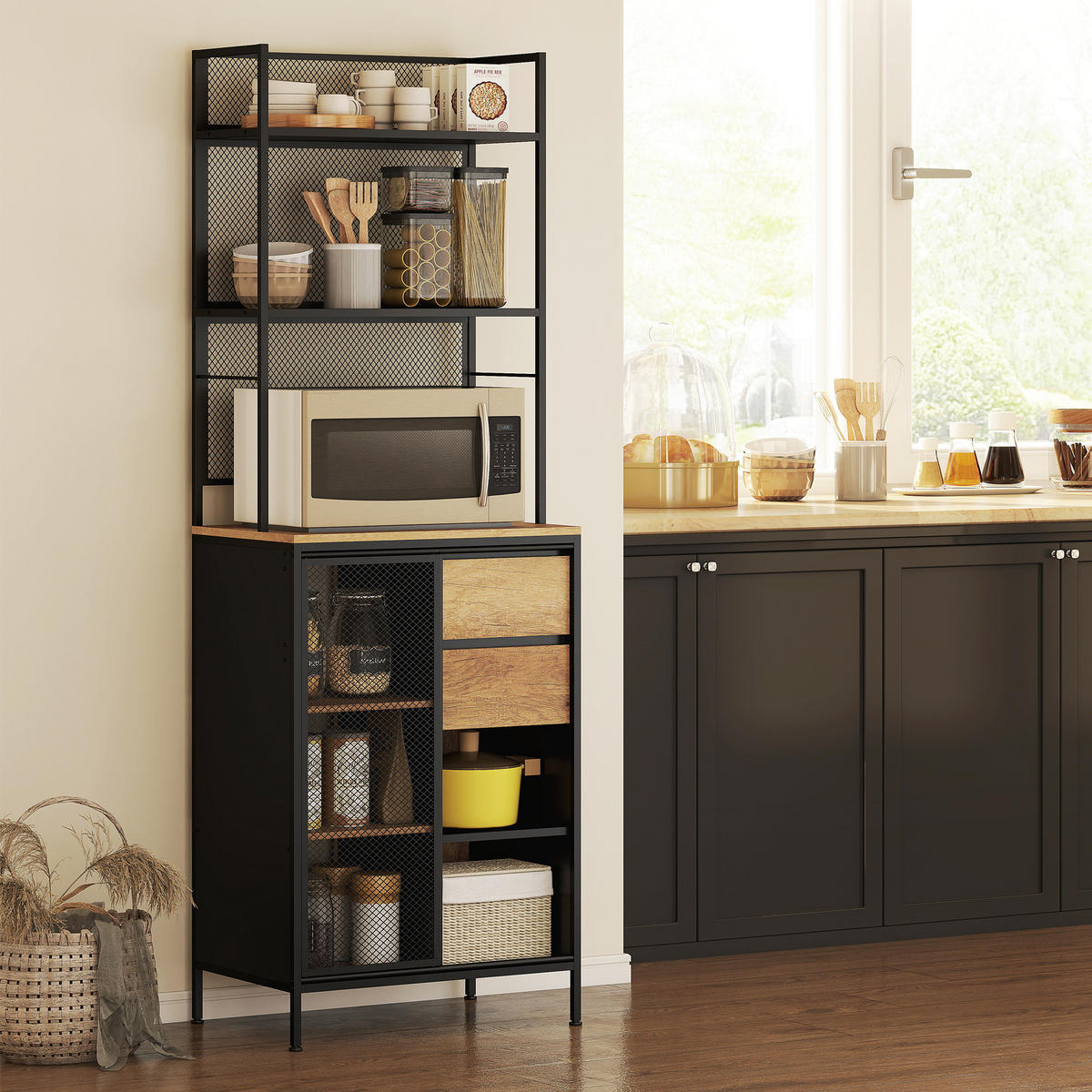 BUFFET DE-11219 Schiebetür mit Schublade & offenen Fächern Naturholz - Naturfarben, Holzwerkstoff (40/180/60cm) - ComfortXL