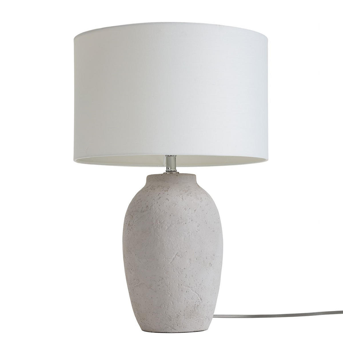 TISCHLEUCHTE - Leinenstoff / Beton - 1-flammig - Weiß, Textil/Stein (32/32/50cm) - home24