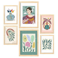 POSTER Set Mit 6 Drucken Blüten In Der Sammlung Von Ethnischenen Ästhetische Dekorative Für Zuhause Wandkunstdruck A3 & A4 Rahmen Aus Hellem Holz - Beige, Papier (29/3cm) - Nacnic