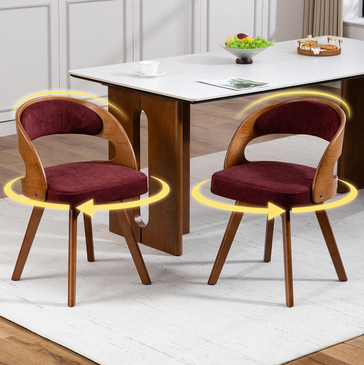 ESSZIMMERSTUHL 2er-Set drehbar ca. 44 x 41 x 75 cm Linen Wine Red - Rot, Holz (44/72/41cm) - Meubliv
