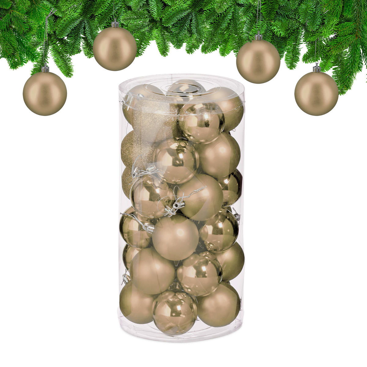 30XWEIHNACHTSKUGELN - Creme, Kunststoff (6/7/6cm) - Relaxdays