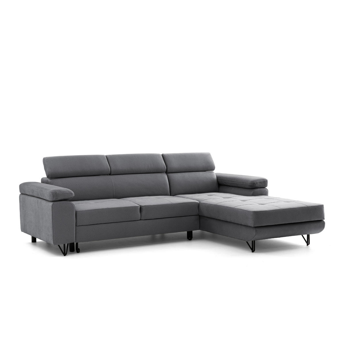 ECKSOFA NORIS L Rechts mit Schlaffunktion 128x203 Velours Dunkelgrau - Dunkelgrau/Schwarz, Holz/Textil (183/250cm) - Muffo
