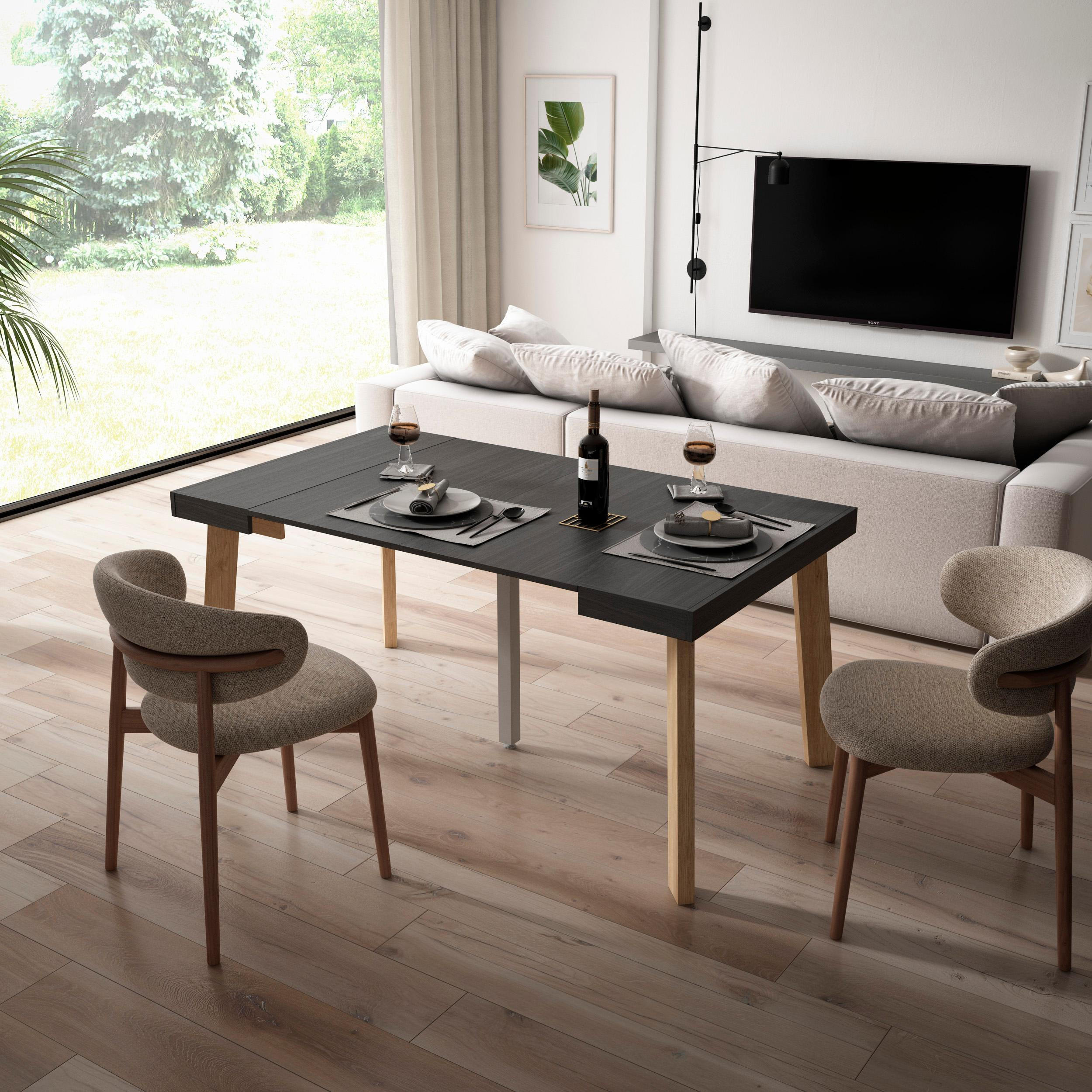 KONSOLENTISCH ausziehbar 58 bis 160cm, für 8 Gäste, schwarz, 90/58/73cm - Schwarz, Holzwerkstoff (90/160/73cm) - Skraut Home