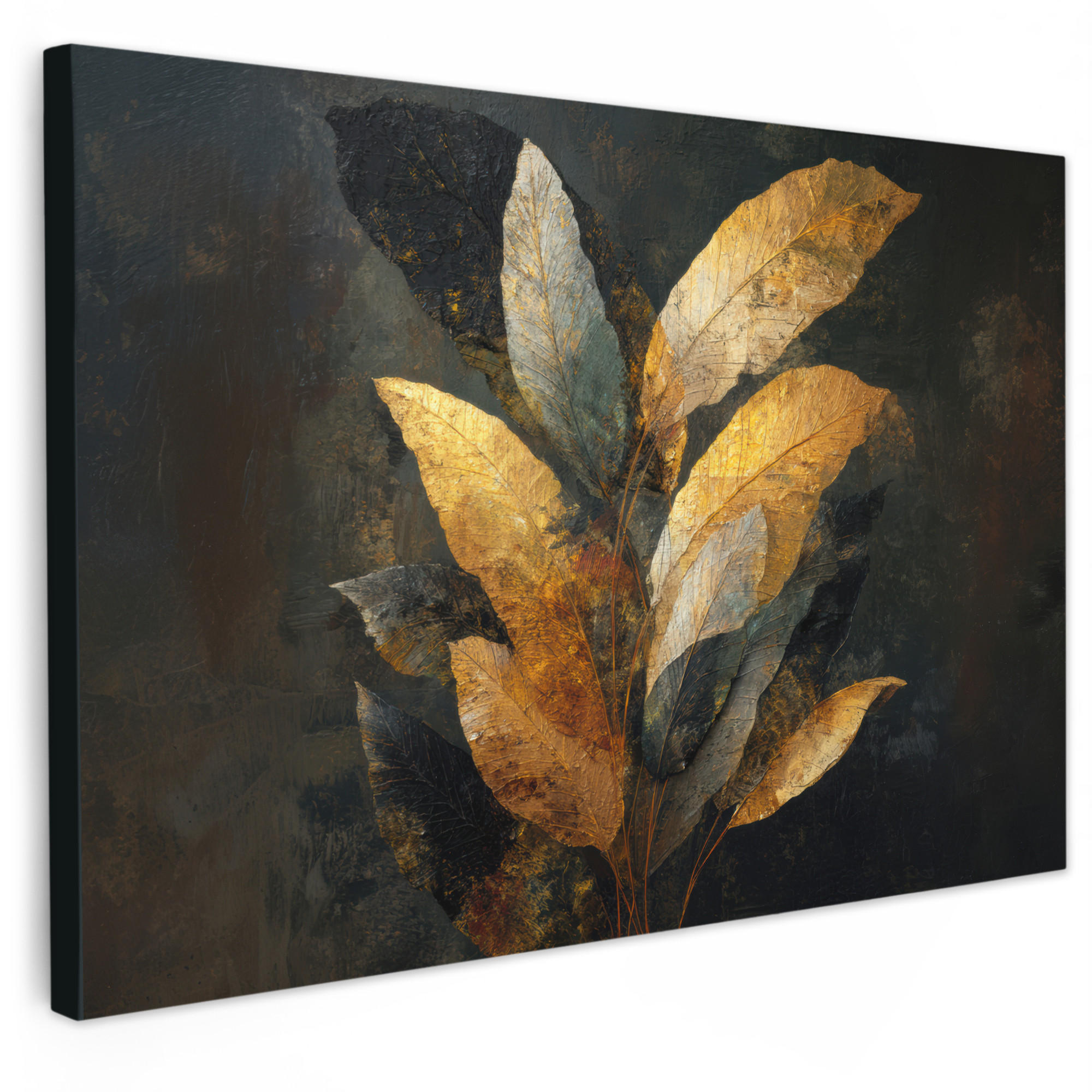 MuchoWow OBRAZ NA PLÁTNĚ Složení Golden Leaf - Botanický luxus 60x40 cm