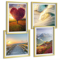 BILDER SET 4er Set - 50x50 cm & 40x60 cm Goldrahmen - Landschaften Berge Wellen Baum Herz Pier - Goldfarben, Kunststoff (50/50cm) - TULUP