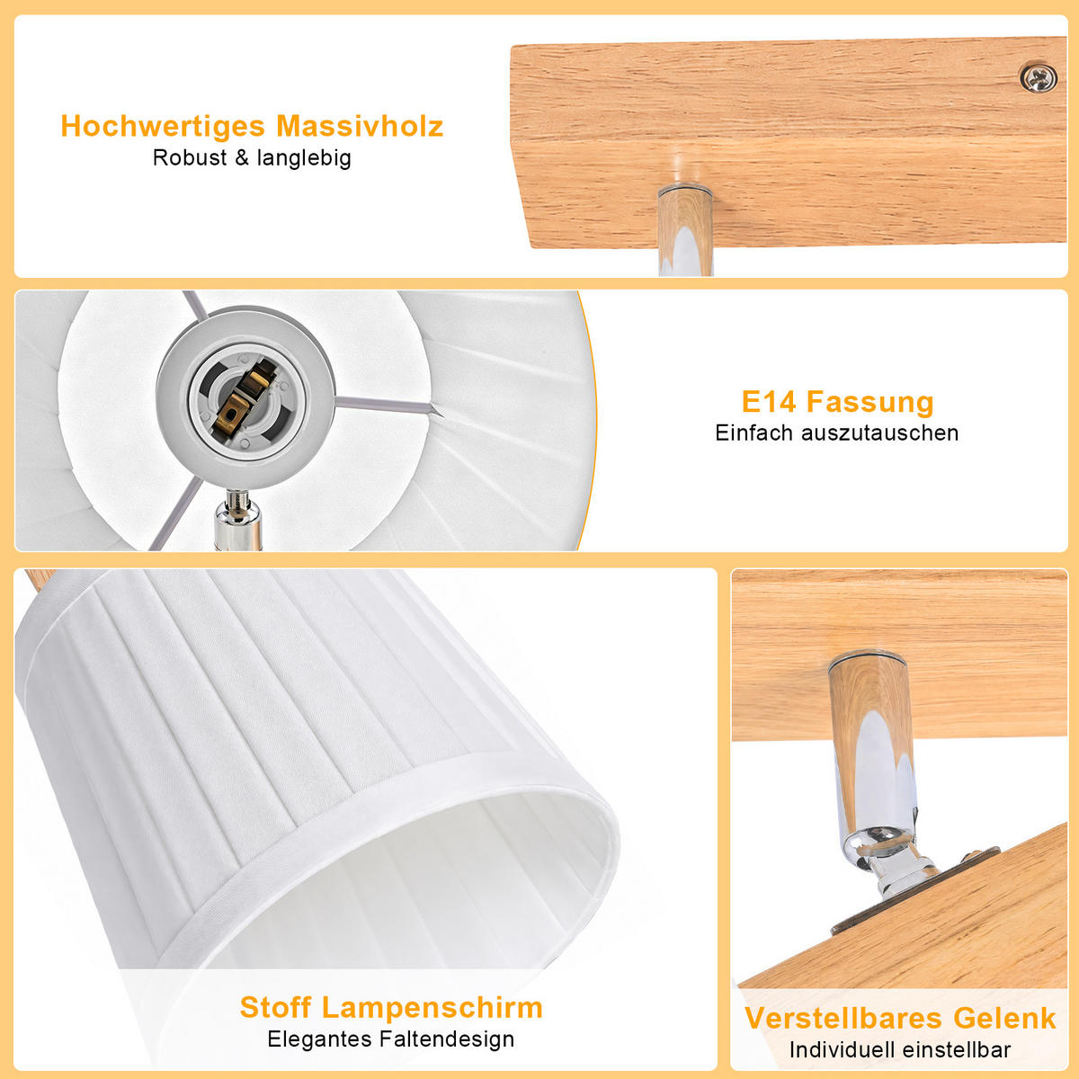 DECKENSTRAHLER Drevith 25/13/19 cm - Weiß/Braun, Holz/Textil (25/13/19cm) - ZMH