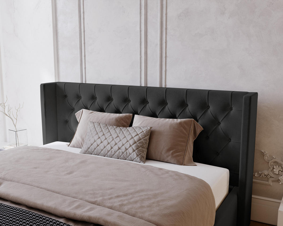 POLSTERBETT 180x200 cm Rolia, Glamour, Chesterfield, Schwarz - Schwarz, Holz/Textil (180/200cm) - Emporius