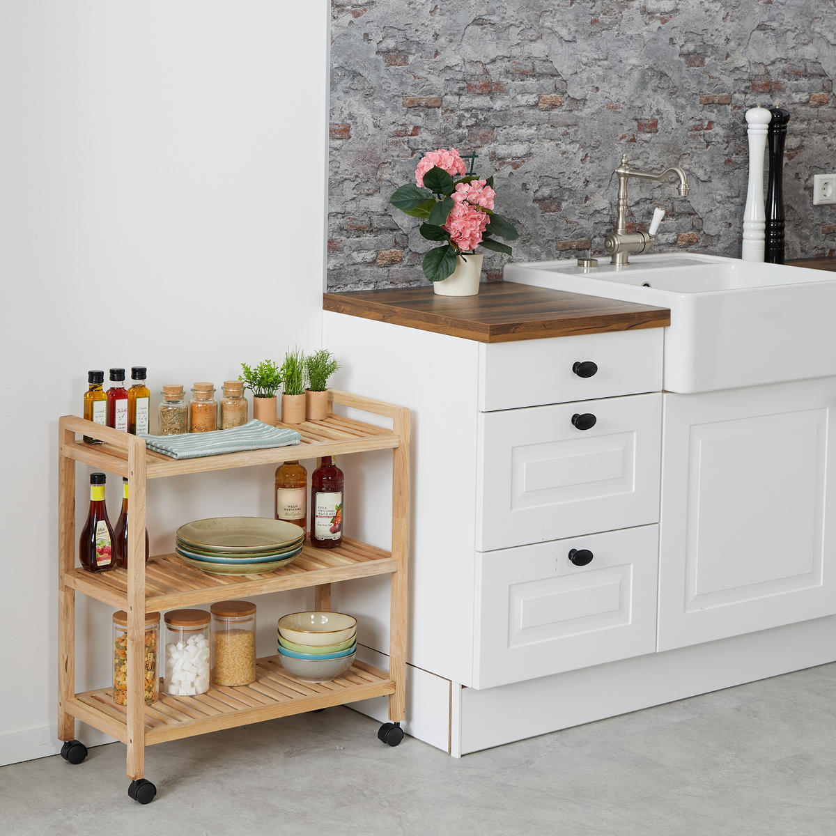 BADREGAL - Hellbraun, Holz/Kunststoff (65/72/31cm) - Relaxdays