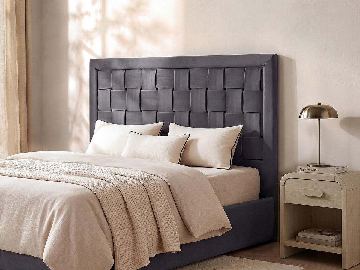 BETTKOPFTEIL - 2 Personen - samt - grau Jenna - Grau, Textil (160/110/7cm) - Vente-Unique