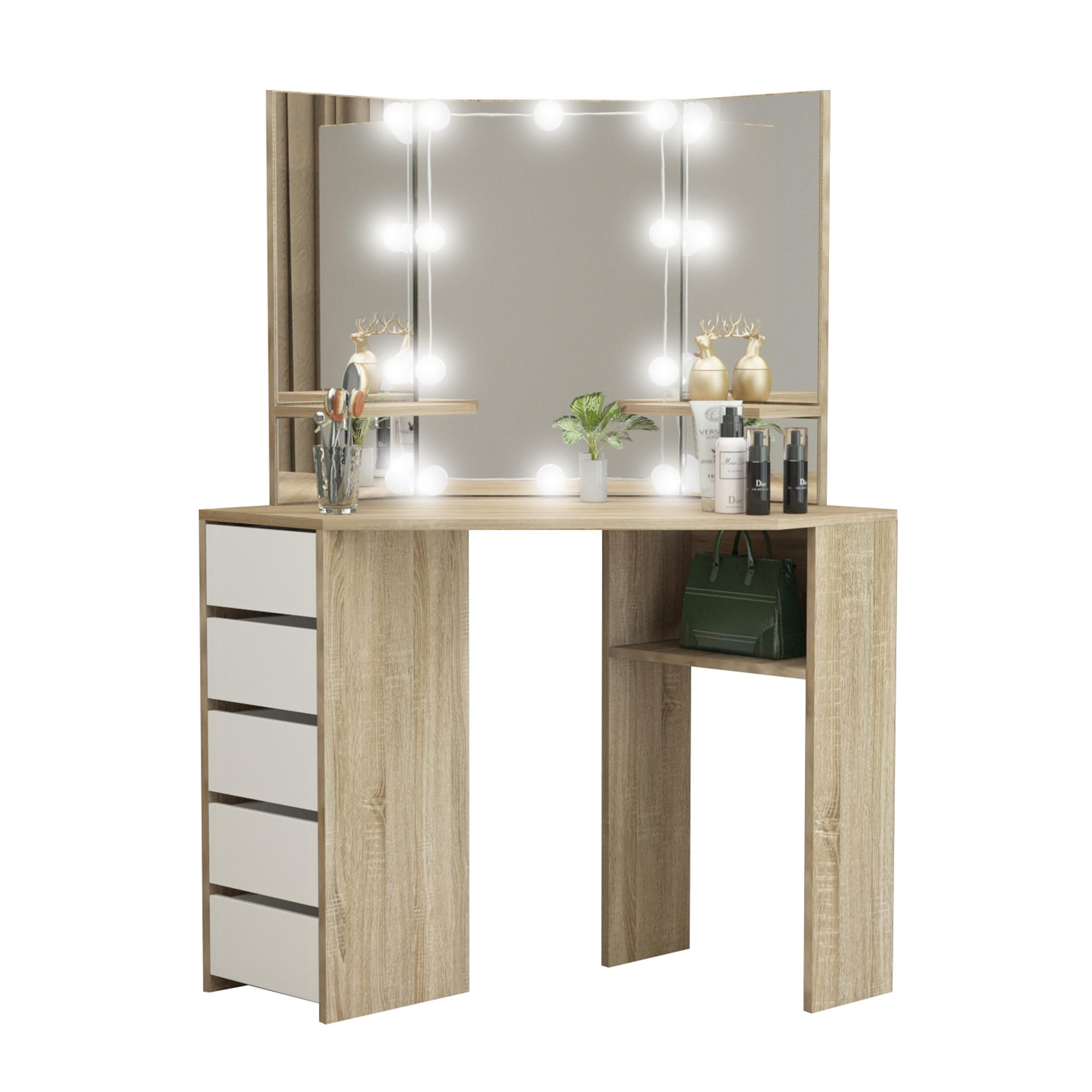 SCHMINKTISCH rechteckig weiß 110/141,5/54 cm - Braun, Holz (54/141.5/110cm) - ML-DESIGN