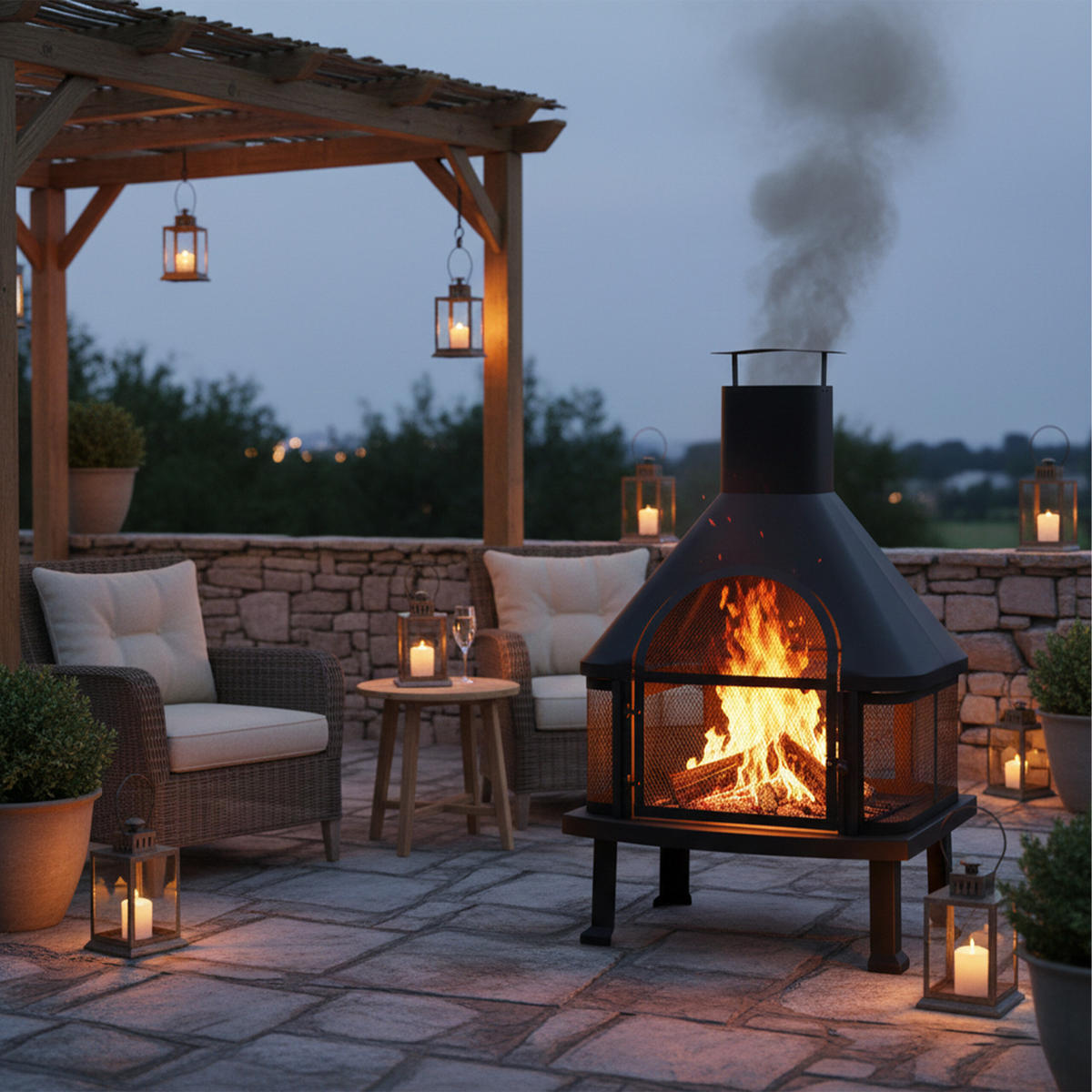 TERRASSENOFEN - Schwarz, Kunststoff/Metall (63/110/51cm) - Relaxdays