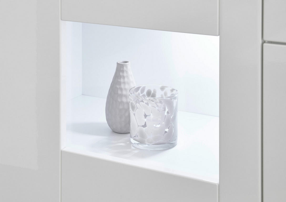 VITRINE weiß Hochglanz 58 x 123 cm, Vitrinenschrank mit wechselbarem Türanschlag - Chromfarben/Weiß Hochglanz, Glas/Holzwerkstoff (58/123/35cm) - Furn.Design