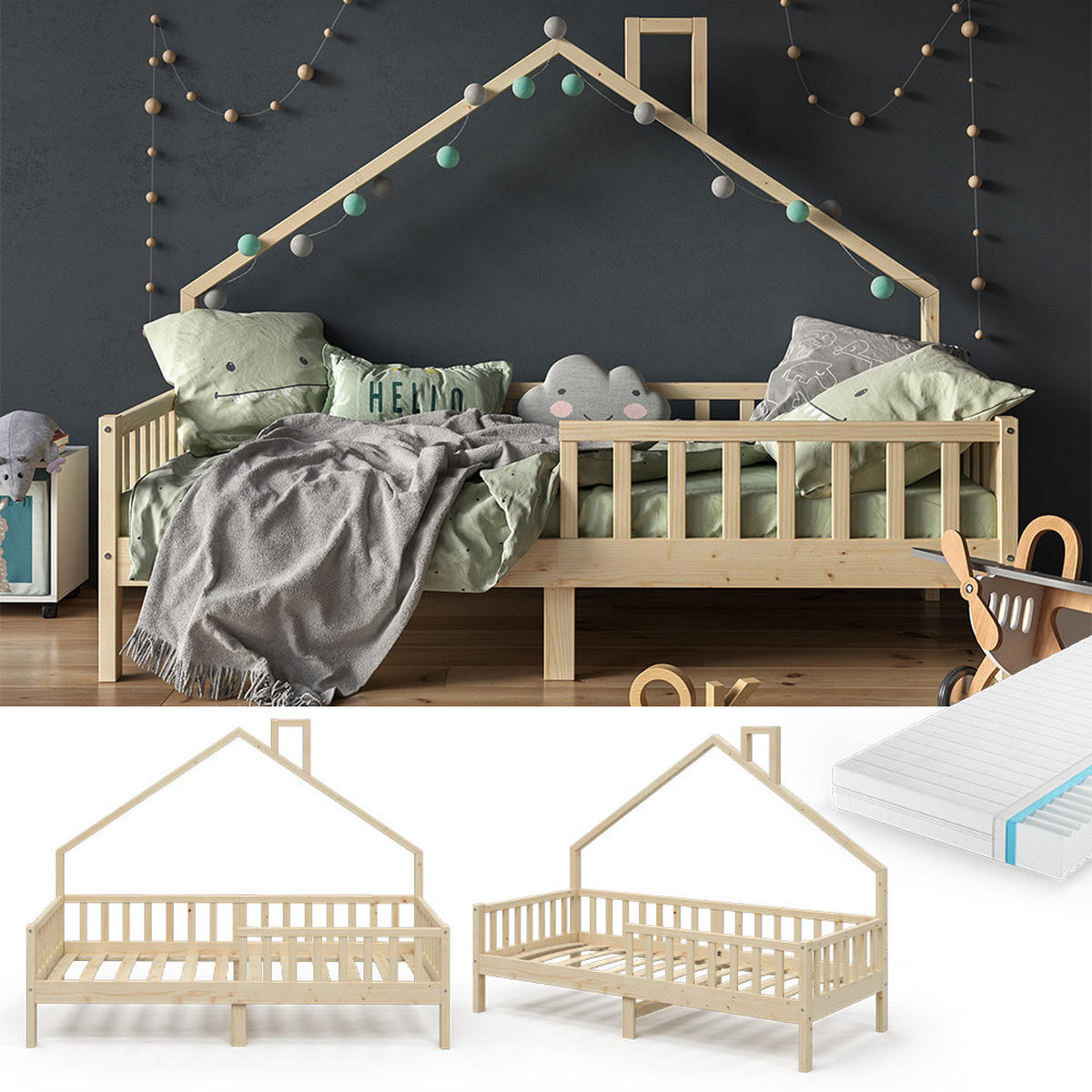 DOMEČKOVÁ POSTEL Noemi Přírodní dřevo - přírodní, dřevo (90/200cm) - VitaliSpa