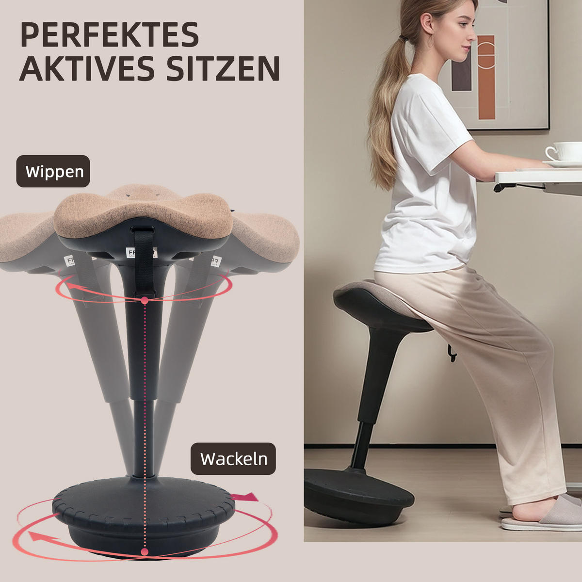 BÜROHOCKER mit Schwenkfunktion, ergonomischer Arbeitshocker, Braun - Braun, Textil (34/83.5/34cm) - HOMCOM