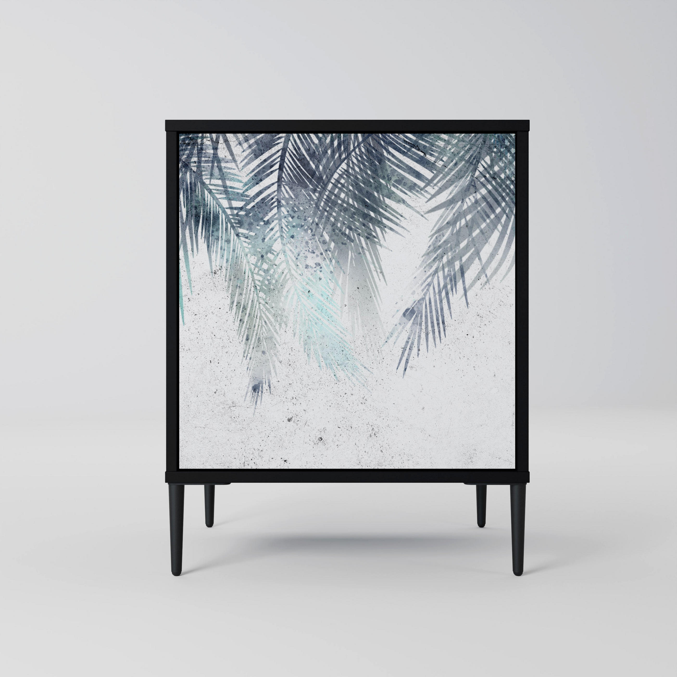 SIDEBOARD PALM VEIL, Schwarz, 57,5x42x72,5 cm, Schwarze Metallfüße - Multicolor/Schwarz, Holzwerkstoff/Metall (57.5/72.5/42cm) - SpaceRebels