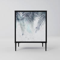 SIDEBOARD PALM VEIL, Schwarz, 57,5x42x72,5 cm, Schwarze Metallfüße - Multicolor/Schwarz, Holzwerkstoff/Metall (57.5/72.5/42cm) - SpaceRebels