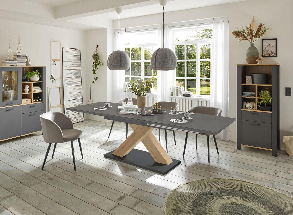 ESSTISCH ausziehbar Elene 160x90x76 Asteiche/Graphit - Grau, Holzwerkstoff (160/90/76cm) - 58aufmkessel