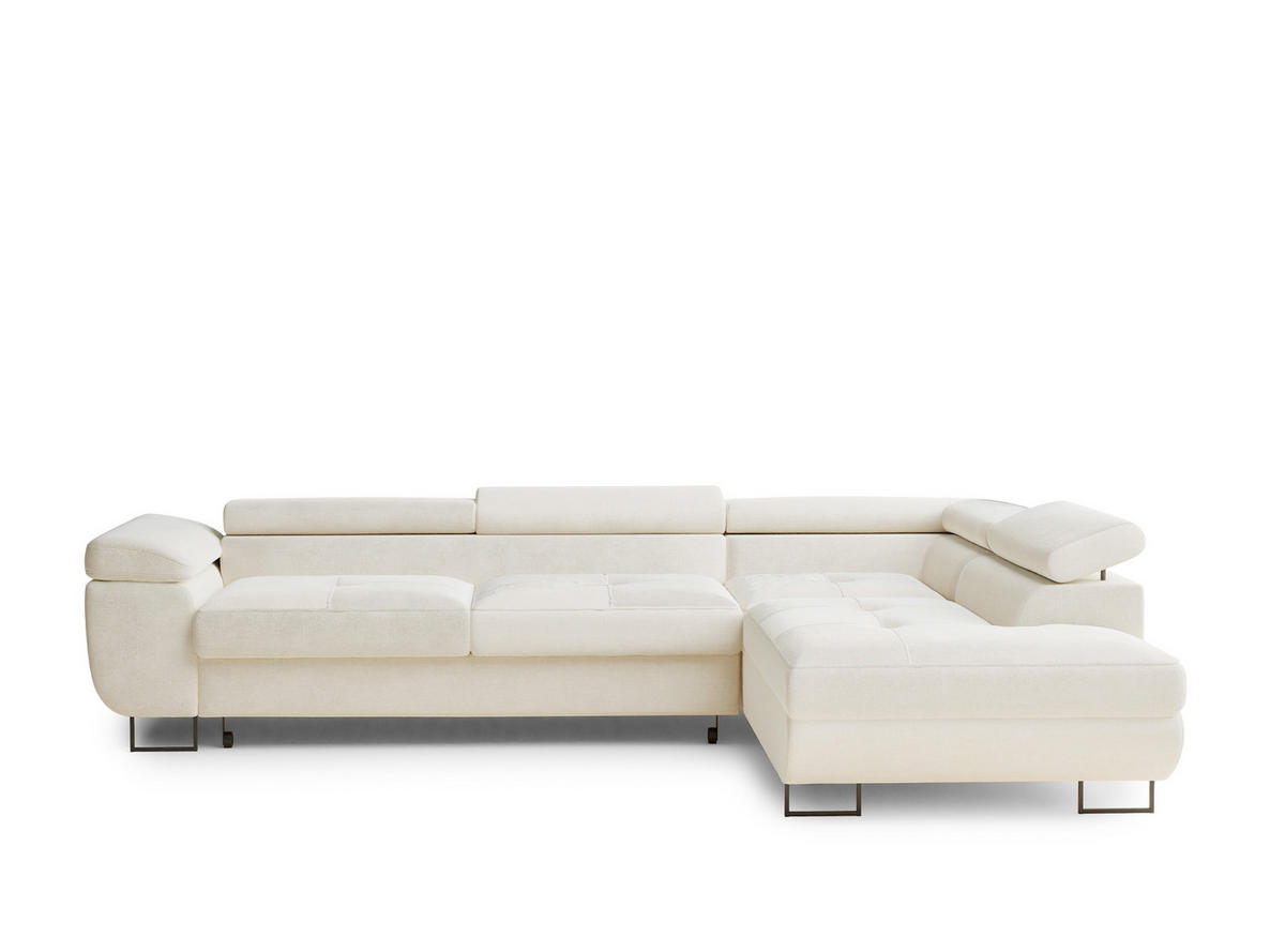 ECKSOFA Concord Creme Chenille-Stoff - Rechts Seite - Creme/Schwarz, Holz/Holzwerkstoff (277/203cm) - Maison de Reve
