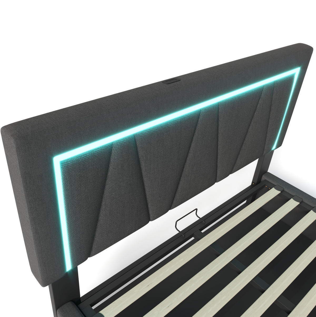 POLSTERBETT mit Stauraum USB & LED 160x200 cm Leinen Grau inkl. Matratze - Dunkelgrau, Metall (160/200cm) - Meubliv