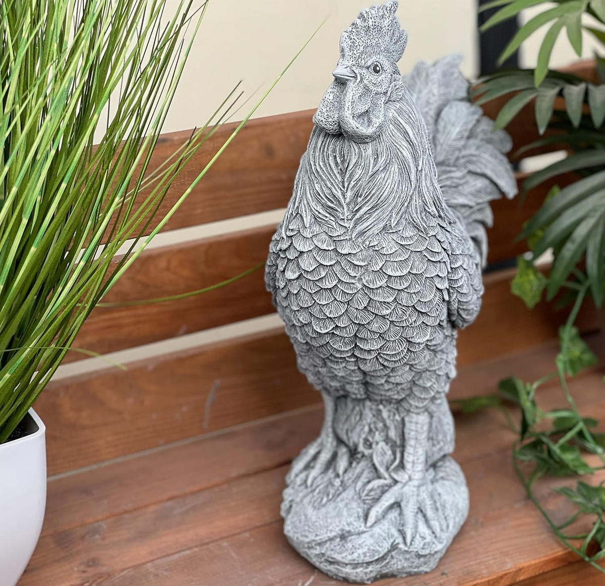 STEINFIGUR Hahn Il Gallo frostfest Steinguss - Grau, Stein (29/34/14cm) - stoneandstyle