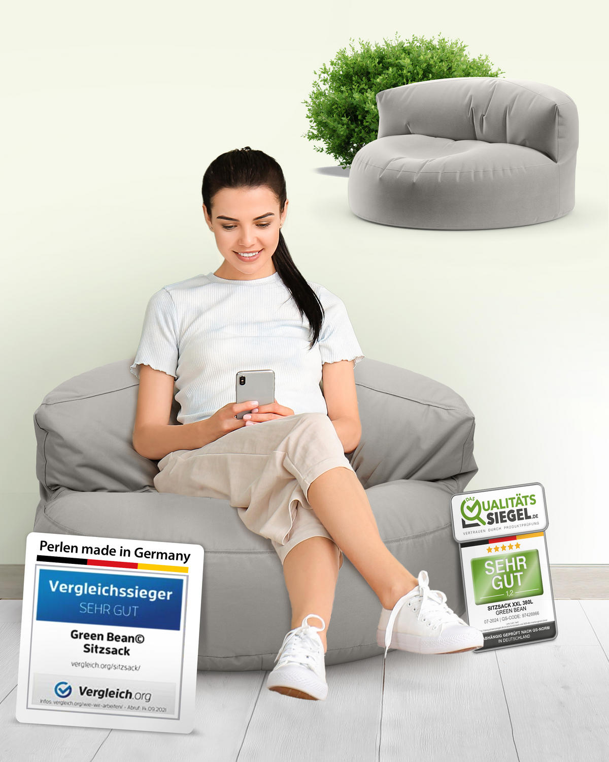 INDOOR OUTDOOR SITZSACK Lounge Sofa - Hellgrau, Textil (90/50/50cm) - Green Bean