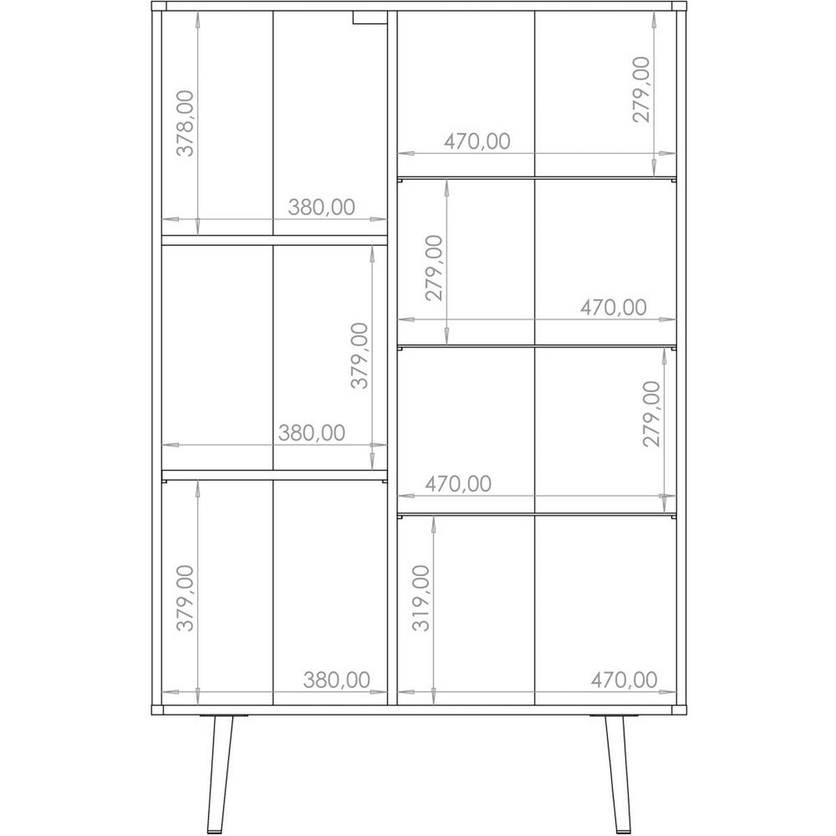 VITRINE Parini mit 2 Türen und 5 Einlegeboden, Graphitschwarz/Captains Deck - Eichefarben, Holzwerkstoff/Metall (90/140/41cm) - Beautysofa