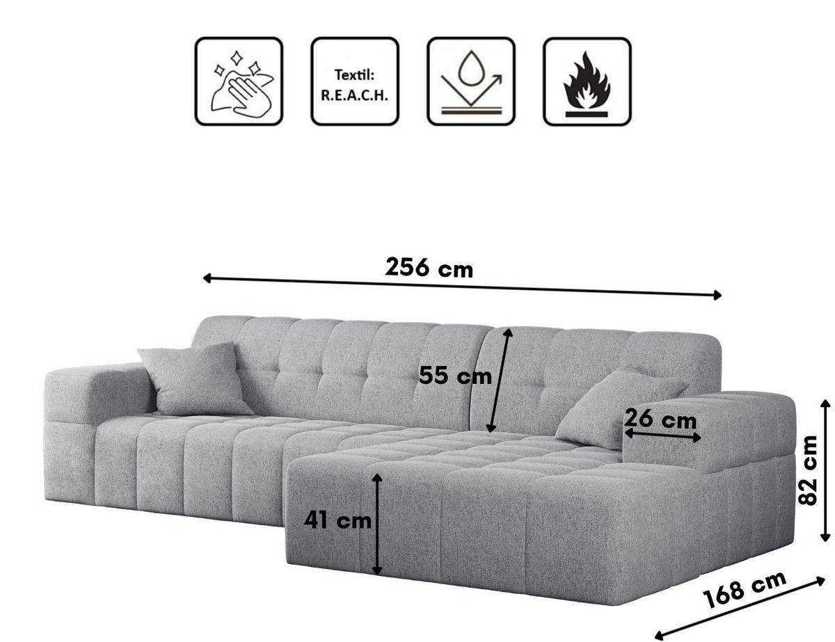 ECKSOFA L-Form NIMES Stoff Verita Grau Rechts - Grau, Holz (256/168cm) - Kaiser Möbel
