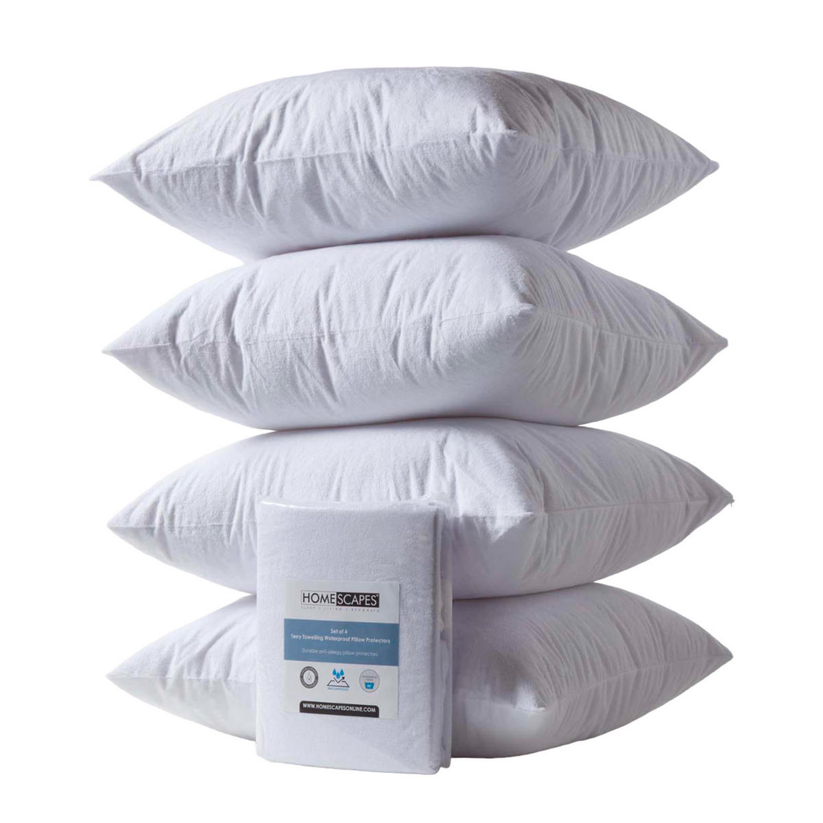 KISSENSCHONER Frottee wasserdicht 80/80 cm, 4er-Set mit Reißverschluss - Weiß, Textil (80/80cm) - Homescapes
