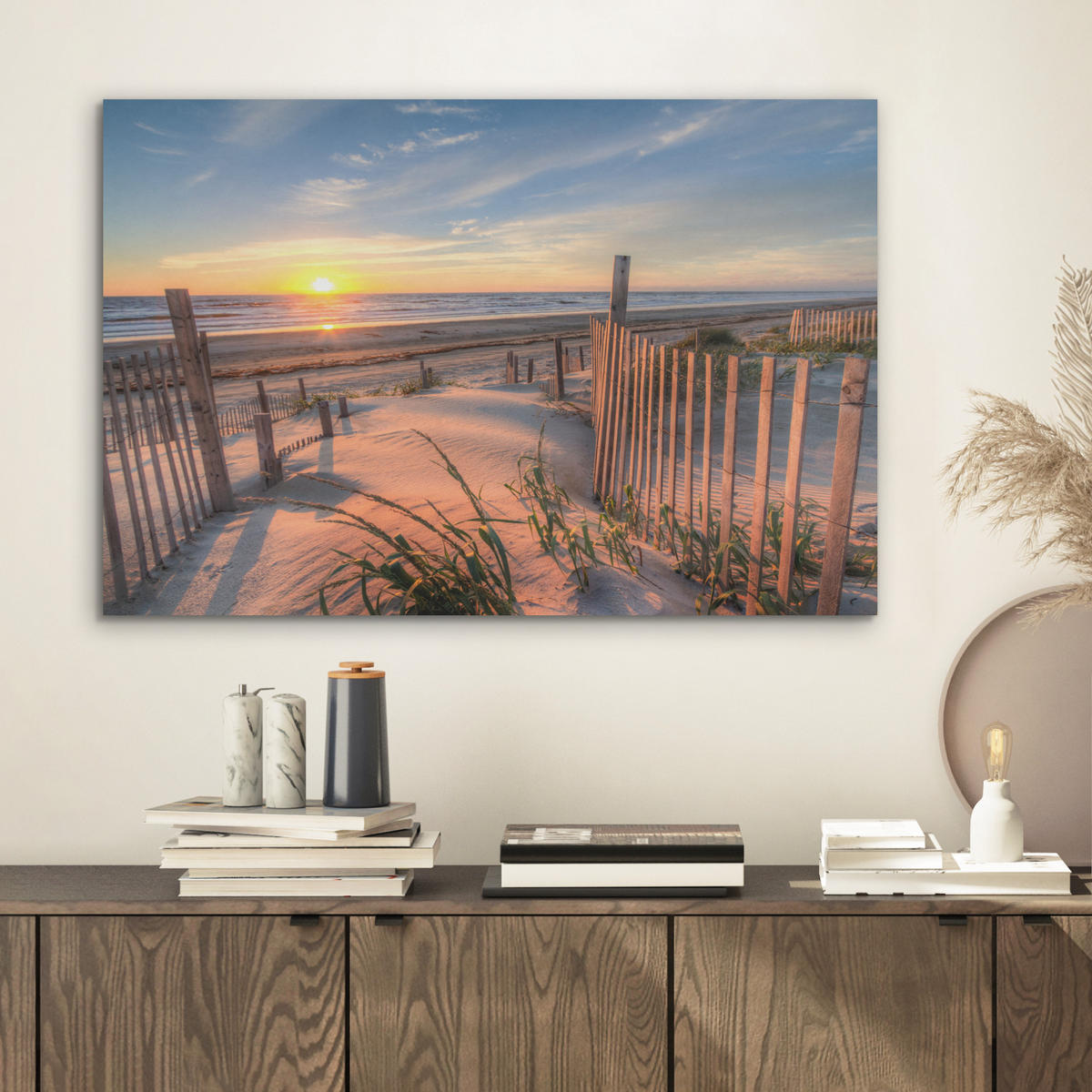 AKUSTIKBILD Strand - Meer - Düne - Sonnenuntergang - Landschaft Wanddeko 70x50 cm - Beige, Kunststoff (70/50/0.9cm) - MuchoWow