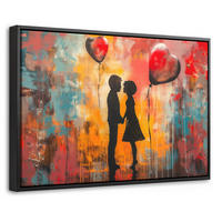 LEINWAND Bilder mit Rahmen - Straßenkunst - Liebe - Graffiti - Kunst - Banksy - 60x40 - Orange, Textil (60/40cm) - MuchoWow